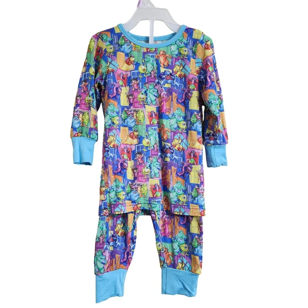 MONSTERS INC Size 12-18M Bamboo‎ Pajama Set Long Sleeve Pants Blue Soft Unisex